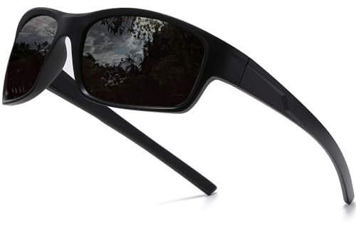 Jiaanle Sonnenbrille für Herren Damen Polarisiert - Retro Sport Brille fur Angeln Autofahren Schwarz