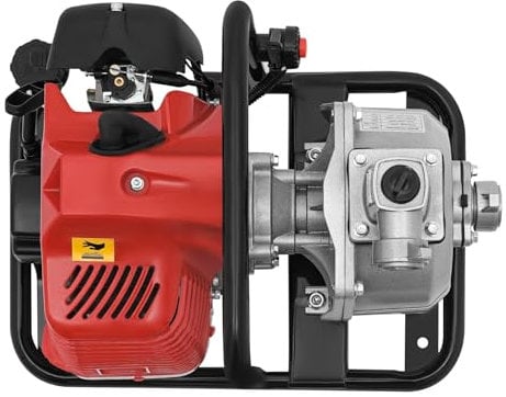 Bomba de agua de gasolina, bomba de agua sucia, 1,25 KW/1,7 CV, 8000 l/h, altura de extracción de 30 m, motor de 2 tiempos con botella de aceite y filtro, bomba de alta presión para riego/drenaje
