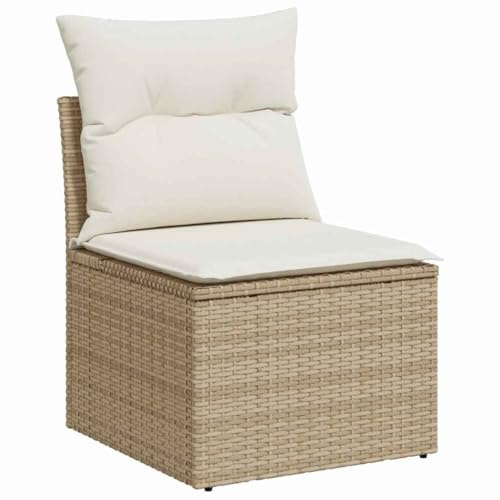 vidaXL Garten-Sofa-Set mit Kissen 3 pcs Beige und Weiß Poly Rattan, Outdoor-Sofa-Set, modernes modulares Sitzmöbel, wetterfestes Poly-Rattan, Bequeme Lounge für den Garten