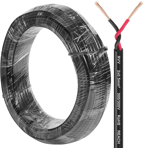 SPARKMOTO Fahrzeugkabel 2 Adrig 10M 2x0,5 mm² Rundkabel Fahrzeugleitung, 2 Poliges Kabel für Anhänger Beleuchtung,2 Adriges Anhängerkabel für KFZ Wohnwagen LKW Industrie