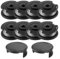 Emiif 8 Pack Trimmer Line Spools for BOSCH Easygrass Cut ART 23/26 SL - 1.6mm x 4.9m Nylon Line with 2 Protective Covers, Black