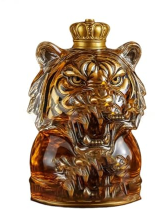 Whiskey Decanter - Whiskey Bottle, Tiger Head Whiskey Decanter, Animal Sculpture, Handmade Glass, Perfect Statue Gift(B)