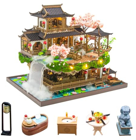 Mini meubles de maison de poupée chinoise de Fairyland Villa, kit de maison de poupée miniature avec éclairage LED, échelle 1:24, pièce créative pour cadeau romantique d'anniversaire et Noël