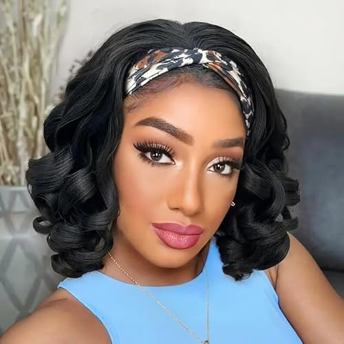 LDJOY Stirnband Perücke für Damen Schwarze Synthetik Perücke mit natürlichen Wellen – Glueless, ohne Kleber, 150% Dichte, Natürliches Aussehen, Alltags-Look