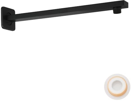Haiba 35cm (13.7'') Shower Arm with Flange and Teflon Tape, Universal Wall-Mounted Replacement Shower Arm for Fixed Shower Head and Rain Shower Head, Matte Black