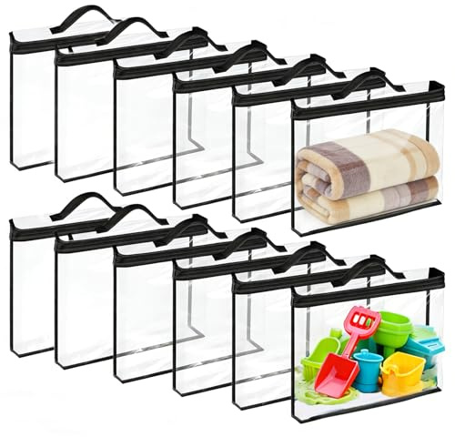12 sacchetti per giocattoli, organizer trasparente impermeabile in PVC con chiusura lampo e manici per giocattoli da bagno, puzzle, blocchi e libri per bambini