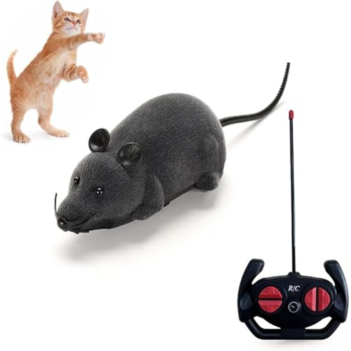 Akfldms Realistic RC Fake Rat Mouse Toy Remote Control Cat for Cats Dogs Pets Gift Grey Novelty