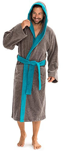 aqua-textil XS-XXXL Bademantel Kapuze zweifarbig lang aufgesetzte Taschen Damen Herren Unisex Frottee Baumwolle OEKO-TEX Sylt