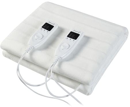 casa.pro Doppelte Elektrische Heizdecke 160x140cm Wärmedecke TÜV geprüft Wärmeunterbett Handwaschbar 2 x 60W 230V 50Hz Weiß