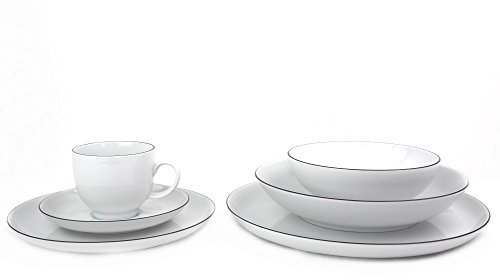 Seltmann Weiden Lido Black Line Kombiservice 36-teilig | Tafelservice, Kaffeeservice und Dessertschalen für 6 Personen | Geschirr-Set mit schwarzem Rand | Porzellan | Weiß