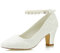 JIAJIA 62311A aux Femmes Chaussures de mariée Bout fermé 7cm Talon épais Dentelle satinée des Pompes Chaussures de Mariage Couleur Ivoire, Taille 42 EU