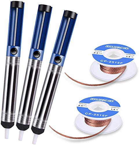 Tabiger 5-in-1 Desoldering Pump & Solder Wick, Solder Removal Tool Including 3pcs Solder Sucker Remover Pump and 2pcs Desoldering Wick Solder Braid Wire (2.5mm Width, 1.5m Length)