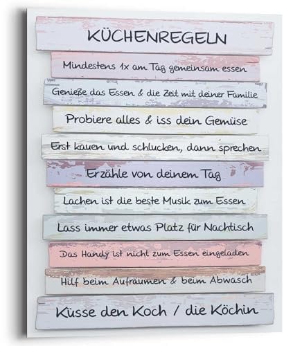 REINDERS Wandbild, Küchenregeln, Küche, Bilder, Wanddeko, Room Decor, MDF, Blau, 50x40cm