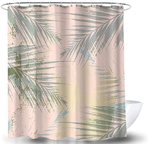 Ao blare Leaves Shower Curtain Sunset Green Tropic Palm Leaves Bathroom Accessory Thicken aggravated 150G Waterproof Polyester Fabric Shower Curtain with Hooks 72 X 72 Inches (Orange)