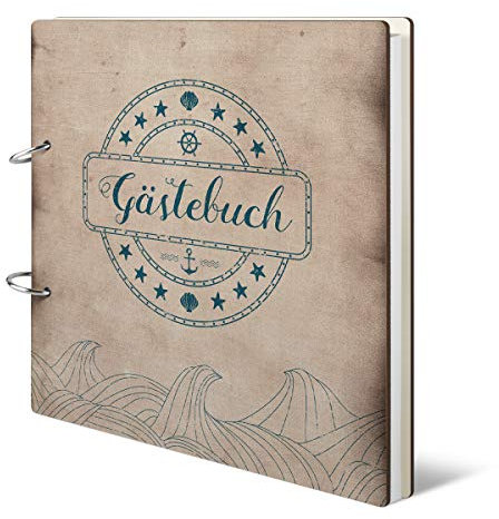 Hochzeit Gästebuch Holzcover 215 x 215 mm 144 Naturpapier Innenseiten - Maritim
