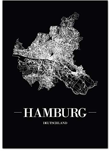 JUNIWORDS Stadtposter, Hamburg, Wähle eine Größe, 30 x 40 cm, Poster, Schrift A, Schwarz