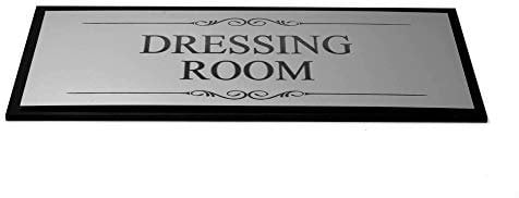 OriginDesigned Dressing Room Door Sign, Adhesive Plaque, Stylish Metallic Silver and Black - Acrylic (Size 19.5cm x 7.6cm) supplied with adhesive strips