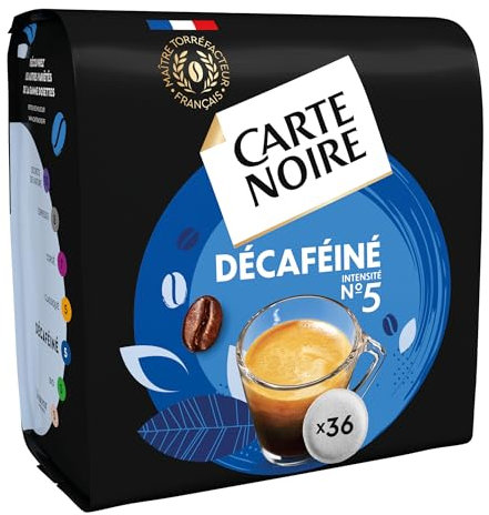 CARTE NOIRE – Café en Dosettes Souples Décaféiné N°5 - 10 Paquets de 36 Dosettes – Compatibles Senseo (360 dosettes)
