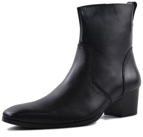 COWSDELLA Stivali da uomo in pelle Stivali da Moto da Cowboy con cerniera Chukka Tacco Casual Stivaletti JY002，nero，US10(EU43)