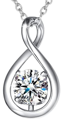 FANCIME 925 Sterling Silber Halskette Damen Infinity Anhänger Apri Geburtsstein Kette Zirkonia Valentinstag Jahrestag Geburtstag Weihnachten Schmuck Geschenk für Mutter Frauen