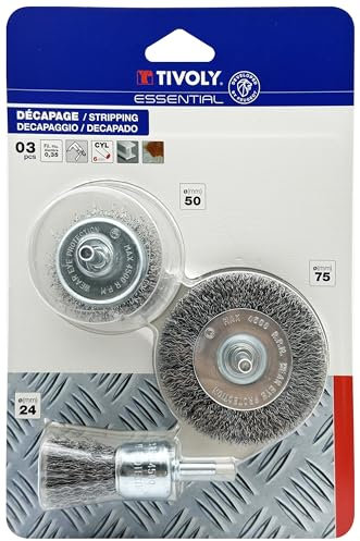 Tivoly XT20252580206 Lot de 3 Brosses pour perceuse tige de 6mm coupe 50mm/circulaire 75mm/pinceau 24mm fil acier