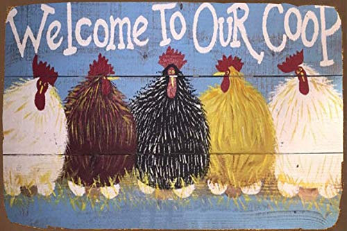 BCTS Cartel de gallinero rústico grande para gallinas y gallos de granja de gallinas, accesorios de decoración de metal, cartel de pollo, cartel de 20,3 x 30,5 cm