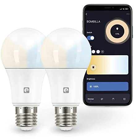 Garza Smarthome - Pack 2 Bombilla LED Estandar Intelegente Wifi E27, luz blanca neutra regulable con cambio de intensidad y temperatura. Programable, compatible con Amazon Alexa y Google Home, 480057
