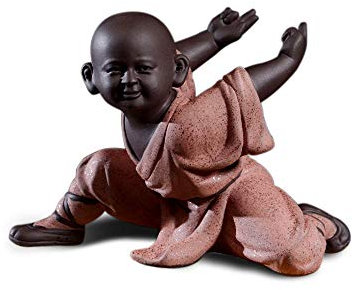 DIYOMR Chinesische Kung Fu Shaolin Mönch Figuren Basteln Ornamente Statuen, Keramik Kung Fu Kampfsport Skulptur für Heimdekoration Display Desktop (Rosa)