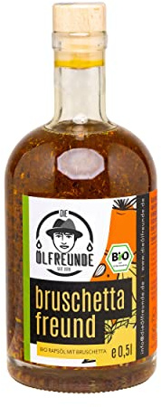 DIE ÖLFREUNDE Bio Bruschettafreund Rapsöl mit Gewürzen 0,5l | hochwertig kaltgepresstes Öl | veganes Rapsöl mit Gewürzen | nachhaltiges Speiseöl mit Omega 3 und Omega 6 Fettsäuren