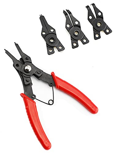 Snap Ring Pliers, Hosrnovo 4 In 1 C Clips Removal Retaining Set for Automotive and Engine Repair, Interchangeable Jaw Head 45 90 and 180 Degree Angled Jaws