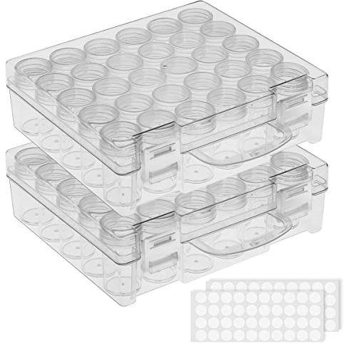 JIZIYRUO 30 Grids Diamond Painting Storage Boxes, Clear Plastic Bead Storage Organizer Box, Diamond Art Accessories Storage Container for Beads Diamonds and Small Items (2 Pack)