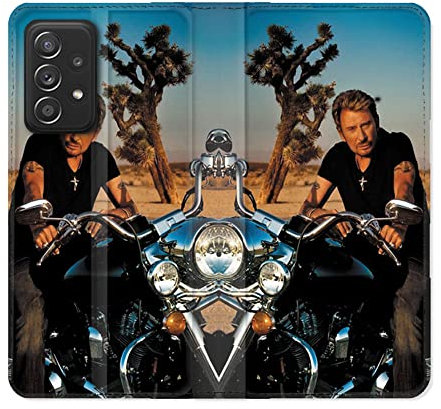 Cokitec Housse Cuir Portefeuille pour Samsung Galaxy A53 5G Musique Johnny Hallyday Moto Multicolore