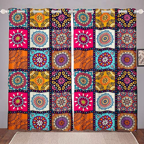 Loussiesd Frauen Boho Mandala Blickdichte Vorhänge Böhmischer Stil Fenstervorhang 260x140cm Buntes Gitter Plaid Dekor Blickdichte Vorhänge Hippie Mandala