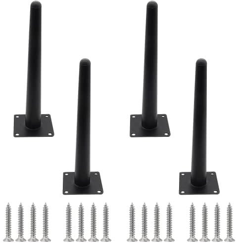 Cjueiom 10 Inch / 25cm Straight Furniture Legs Black Sofa Legs Set of 4, Mid-Century Couch Legs Heavy Duty Coffee Table Legs, Tapered Chair Feet Metal Cabinet Legs Replacement for Cupboard Ottoman