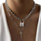 Atentuyi Punk Chain Cuban Chunky Choker Silver Layered Necklaces Lock Necklace Pendant Key Necklaces Flat Curb Link Chain Thick Chain Multilayer Collar Necklace Jewelry for Women and Girls