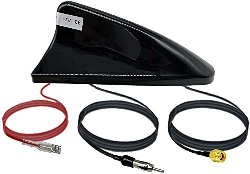 Vecys Dab Dab + Voiture Antenne Requin Aileron Radio FM/AM Signal Amplificateur SMA à DIN Prise 5M RG174 Câble pour Toit Stéréo Véhicule Numérique