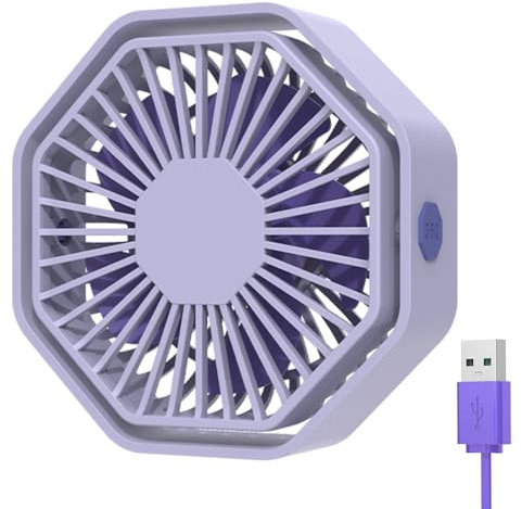 Bigqin Mini Potente Ventola, Ventola Silenziosa Portatile, Ventola Da Tavolo a 3 Velocità per La Camera Da Letto, Scrivania, Domair (Rotazione a 360 °, Alimentata Da USB), Viola