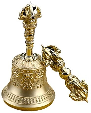 Buddhistische Meditationsglocke Und Dorje Set Die Glocke ist mit einem lebendigen und ansprechenden Design graviert und wird als Anrufungsglocke for buddhistische rituelle Meditationsgebete verwendet