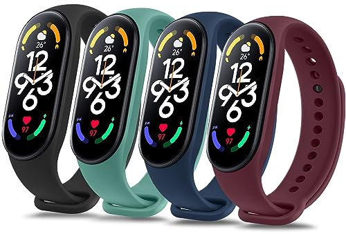Vancle 4PACK Armbands für Xiaomi Mi Band 7 Armband für Damen Herren,Silikon Sport Weiches Ersatzarmband Uhrenarmband für Xiaomi Mi Band 7(Schwarz/Navy blau/Grün/Rotwein)