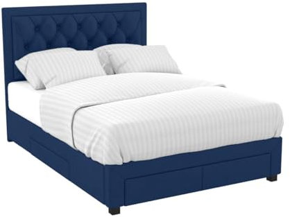 Vente-unique-Polsterbett mit Schubladen - 180 x 200 cm - Samt - Blau - Leopold