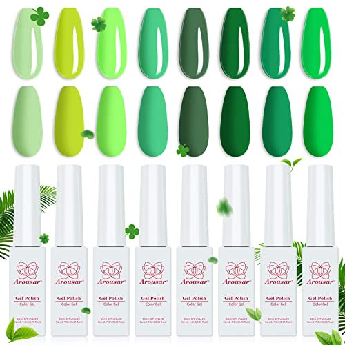 Arousar Gel Nagellack Set, 8pcs Gel Nagellack Neu Farben für UV Lampe, Grün für schöne langanhaltende Gelnägel, Gel Polish Set für professionelle Anfänger