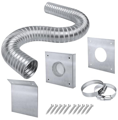 Kit di aspirazione dell'aria fresca per stufa a pellet, kit per aria fredda esterna da 5,1 x 152,4 cm, per tubi di ventilazione a pellet, tubo di sfiato flessibile in alluminio per mais con schermo a