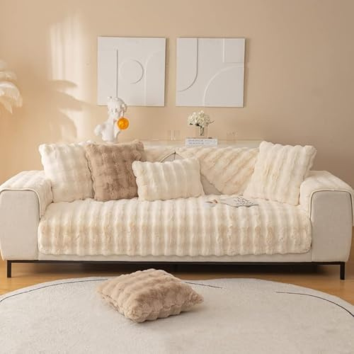 MINGPINHUIUS Sofabezug L Form 1/2/3/4 Sitzer Sofa Überzug für L Form Sofa Couch Sessel Ecksofas,Weicher Kaninchen Plüsch Sofabezug rutschfest Sofa Überwurf (Milchweiß,70 x 180 cm)