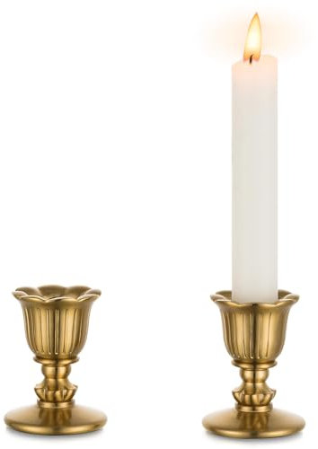 Vintage Kerzenständer kerzenhalter Stabkerzen Messing - Romadedi 2er Set Kleine Stabkerzenhalter Gold für Retro Antik Tischdeko Hochzeit Wohnzimmer Weihnachten Party Adventskranz Deko