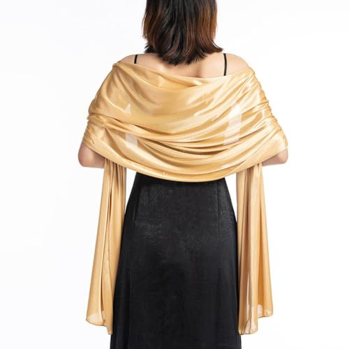 Tidecc Ladiery Seidige Satin-Schals und Wraps für Damen, Abendkleid, leicht, lang, Brautschmuck, elegant, hell, Hochzeit, Stola, gold, Einheitsgröße