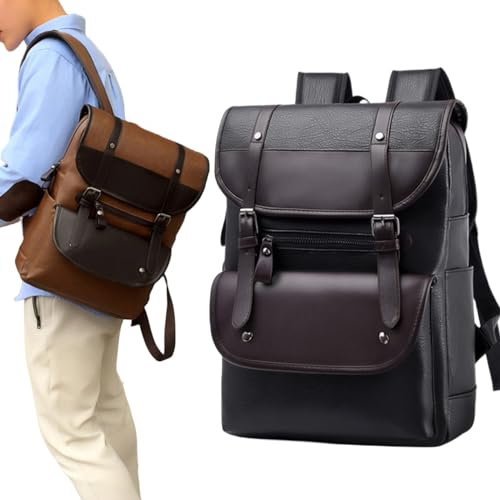 ADESUGATA Sac à dos en cuir pour ordinateur portable - Pour homme et femme - Grande capacité - Noir