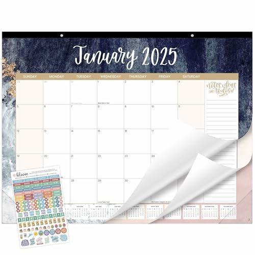 bloom daily planners Schreibtischkalender 2025, 53,3 x 40,6 cm, großer Monats-Organizerblock mit Aufklebern (Januar 2025 – Dezember 2025), Schreibtischunterlage – Aquarell