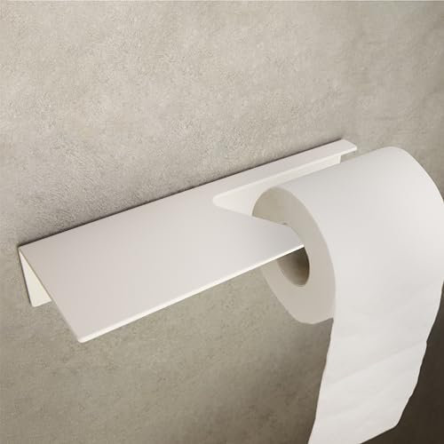 Designfabrik Hamburg Toilettenpapierhalter ohne Bohren | Klopapierhalter zum Kleben | Klorollenhalter Bad | WC Rollenhalter selbstklebend | Toilettenpapierhalter mit Ablage Weiß | Modernes Design