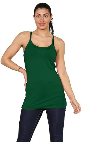 Women's Vest Tops UK Sleeveless Basic Camisole Strappy Vest Top for Ladies and Girl Bottle Green 16/18