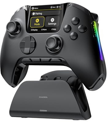 ManbaOne Controller di gioco wireless con schermo interattivo per Switch/Windows PC/iOS/Android, effetto Hall Stick e trigger con dock di ricarica (nero)